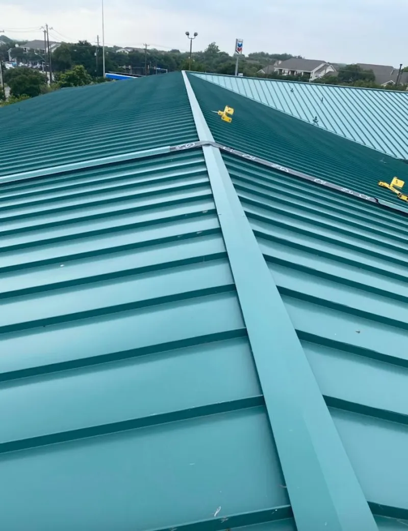 Green commercial metal roof ridge and valley for Metal Roof Repair in Town of Pecos